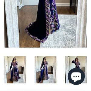 Blue Velvet Full Embroidered Thobe With Removable Skirt